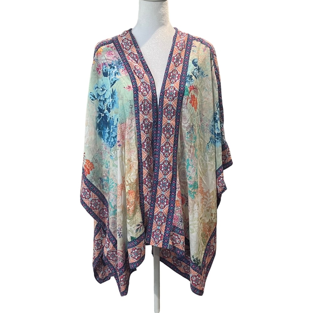 Tolani Raelyn Cropped Kimono Top Womens Large Colorful Floral Modal Boho Wrap